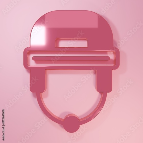 Canvas Print Pink Hockey helmet icon isolated on pink background