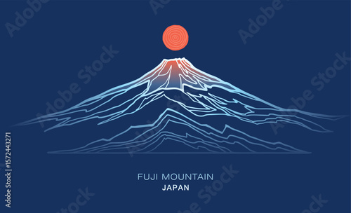 minimal abstract Japan Fuji mountain art, wave topography strip line, illustration vector