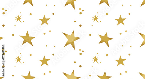 Starry Night Sky with Golden and White Stars on Black Background, Festive Holiday Design