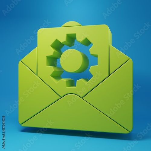 Green Envelope setting icon isolated on blue background. Minimalism concept. 3D render illustration