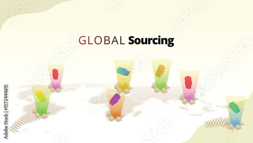 global sourcing concept. Taking raw materials or products from various countries. supply chain management concept vector illustration.