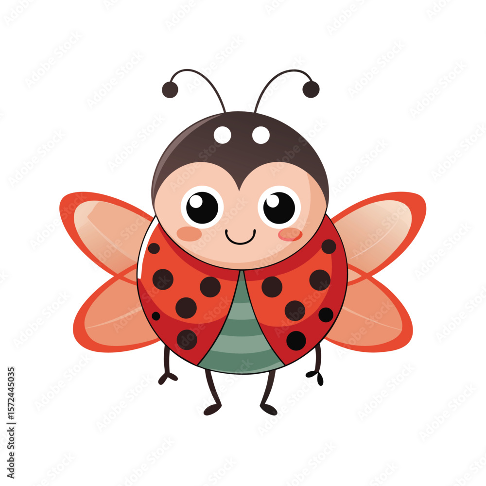 Fototapeta premium tiny happy ladybug with oversized head and dotted.eps
