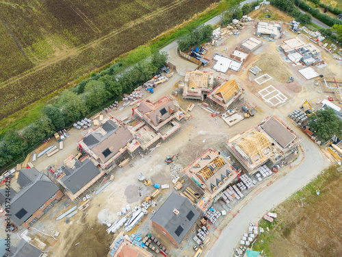 Obraz na plátně High up view of a partially completed housing development site on once brownfield land