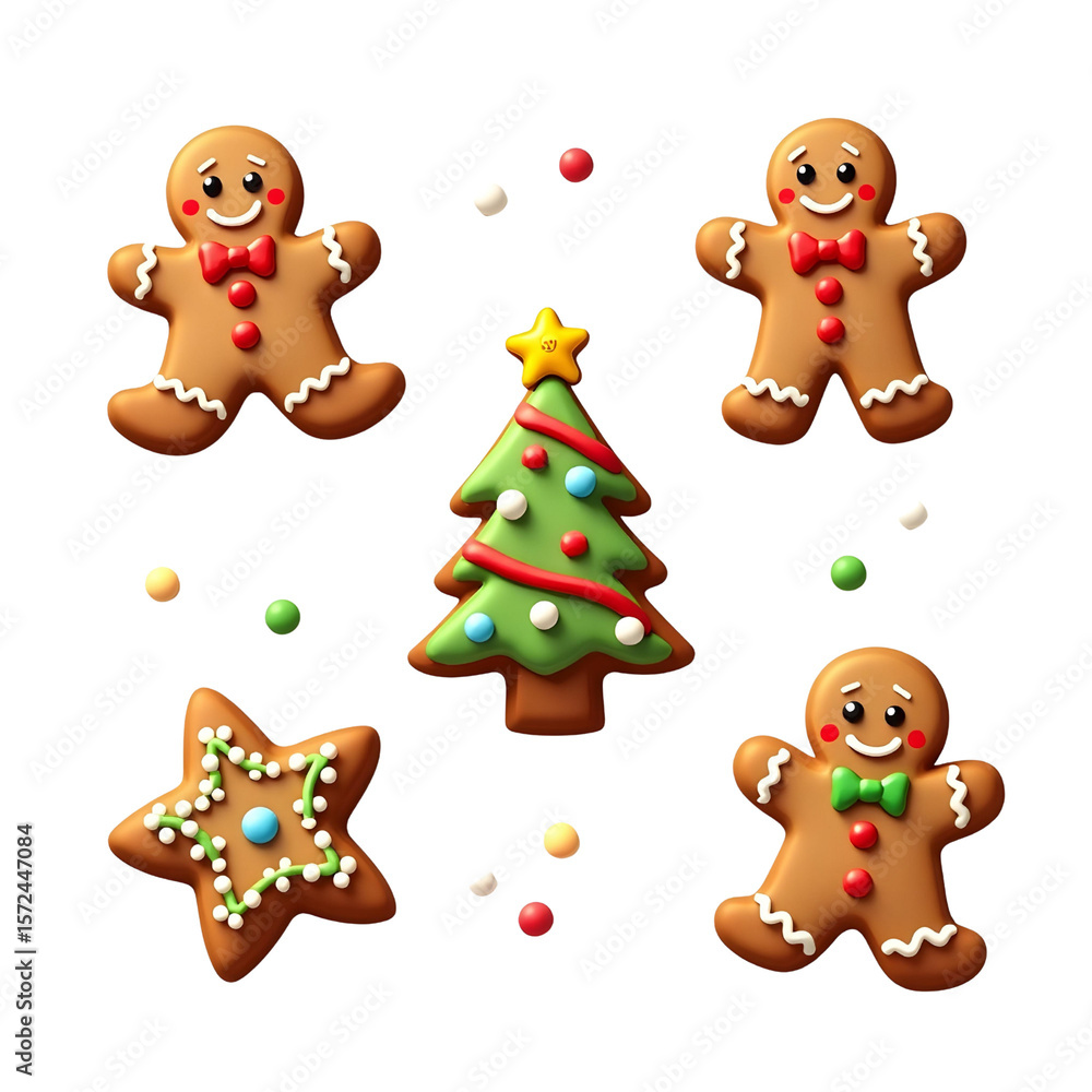 Obraz premium Gingerbread cookies in festive shapes with colorful decorations 