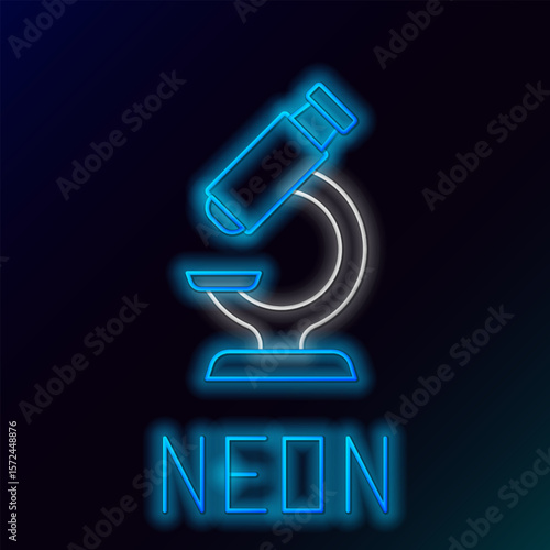 Glowing neon line Microscope icon isolated on black background. Chemistry, pharmaceutical instrument, microbiology magnifying tool. Colorful outline concept. Vector