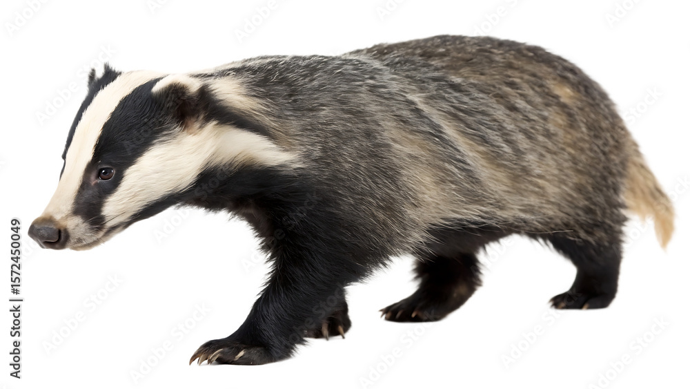 Fototapeta premium European Badger isolated on a white background PNG. AI GENERATED.