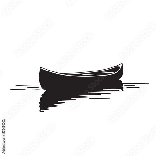 Silhouette of a canoe floating on calm water minimalist black and white illustration