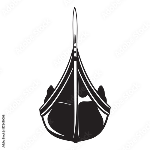 Silhouette of a classic viking ship representing exploration and navigation in black and white