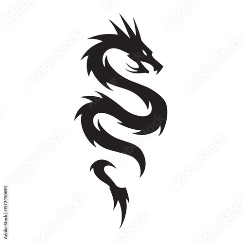 Black dragon tribal tattoo design vector illustration with an animal head silhouette