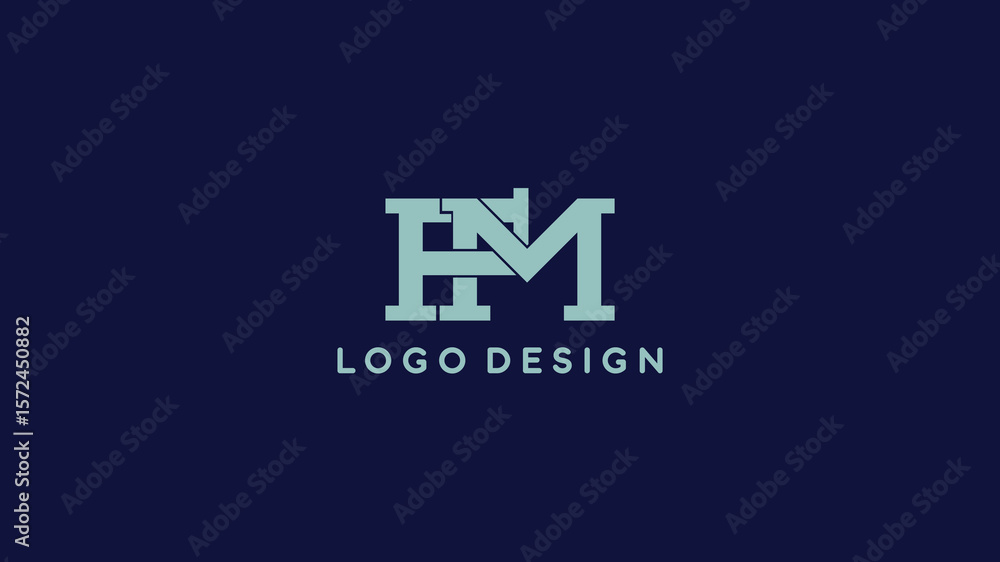 Obraz premium FM monogram logo design with geometric bold lettering in mint green on navy background, perfect for music, media, or modern branding identity