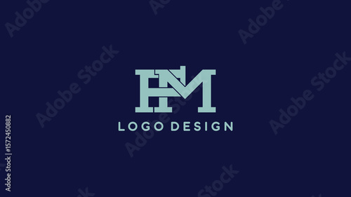 FM monogram logo design with geometric bold lettering in mint green on navy background, perfect for music, media, or modern branding identity