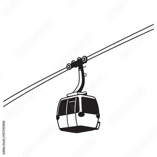 Simple black and white vector illustration of a ski lift gondola cable car transportation