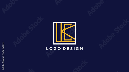 Modern KLC monogram logo with interlocked golden letters in geometric frame on dark background, ideal for corporate branding and business identity