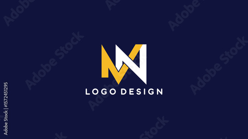 Bold MN Initial Monogram Logo in Yellow and White on Dark Blue Background, Modern and Minimalist Branding Symbol for Business and Marketing