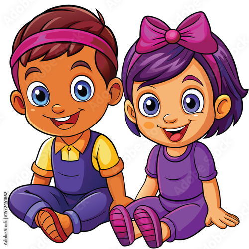 Kids and family cartoon vector illustration of children with a book and gift