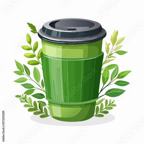 modern green reusable coffee cup for sustainable lifestyle