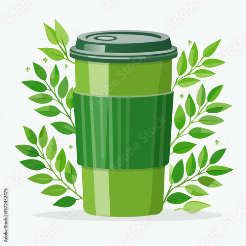 modern green reusable coffee cup for sustainable lifestyle