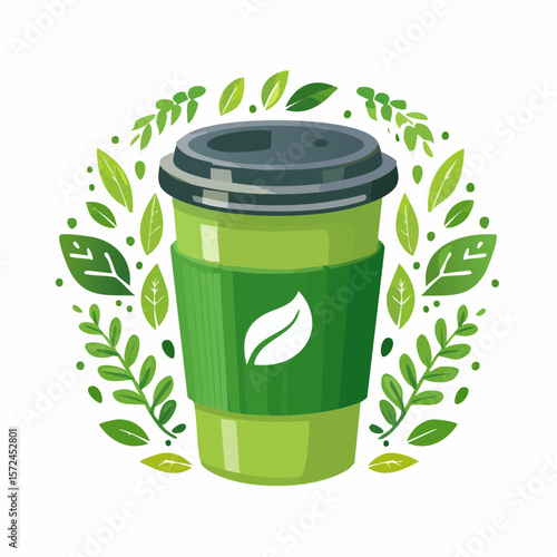 modern green reusable coffee cup for sustainable lifestyle