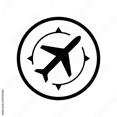 Free Download Minimalist airplane icon inside round circle for flight aviation travel and air transport - GFXLoad