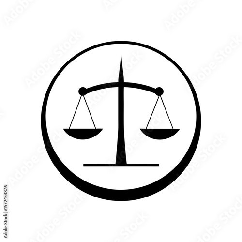 Minimalist balance scale inside justice icon for fairness law legal system and equality