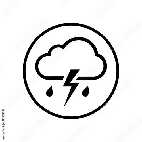Minimalist rain cloud with lightning bolt icon for weather forecast and storm concept art