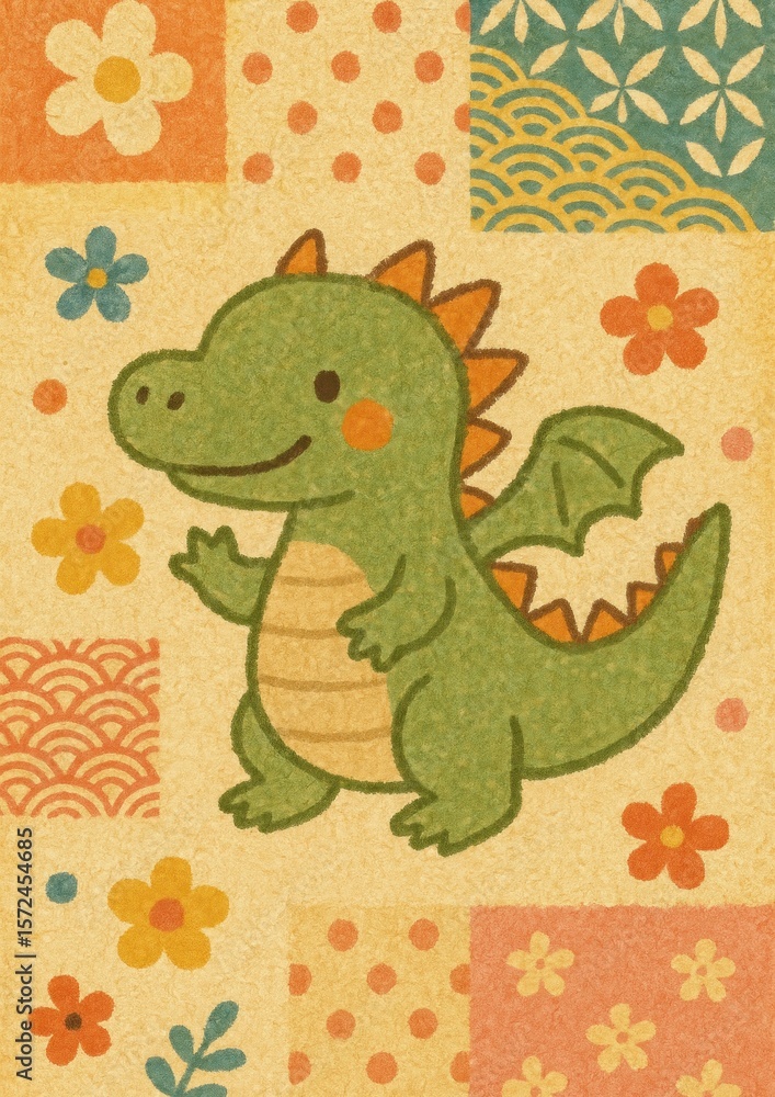 Obraz premium Cute dinosaur with floral patterns.