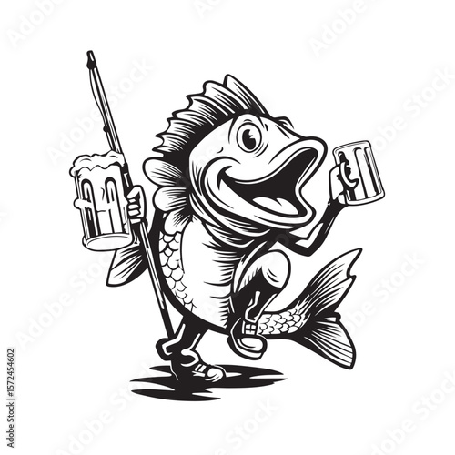 Vector illustration of cartoon animal sketches: a fish and a lion head, perfect for logo art, tattoo design, or fantasy sea monster symbols