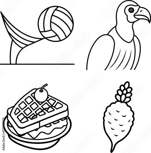Volleyball Bird Burger and Seashell Summer Icons