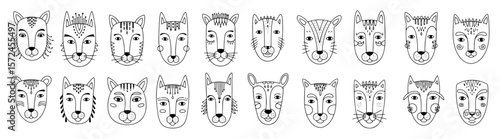 tribal animal face mask icon set black line vector