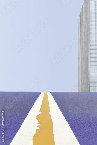 Path to the Future: A Minimalist View of a Road and Modern Skyscraper