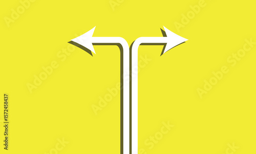 Two white half arrows coming together and merging, forming a single arrow on a background.