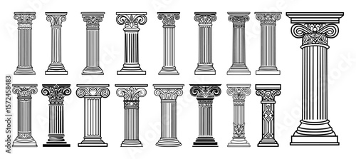 ancient greek roman architecture column set