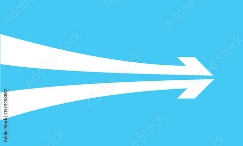 Two white half arrows coming together and merging, forming a single arrow on a background.