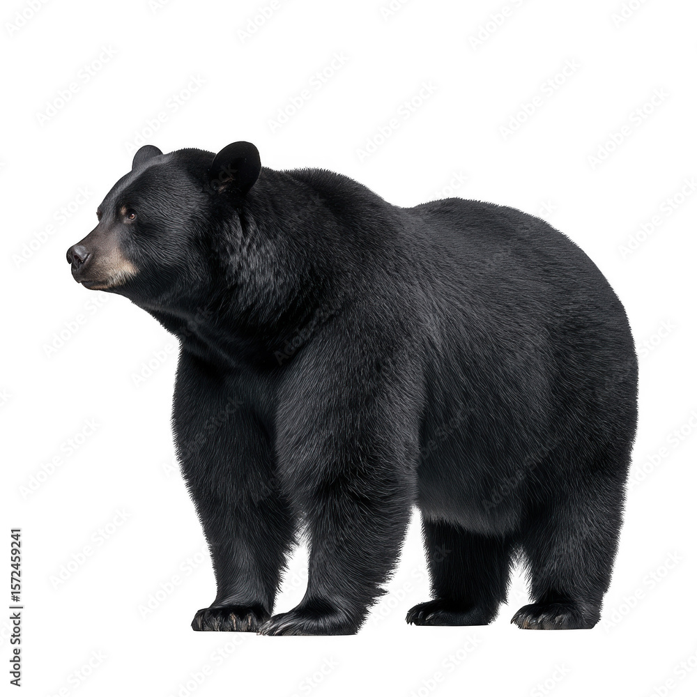 Fototapeta premium A majestic black bear stands alert on a transparent background isolated on transparent background