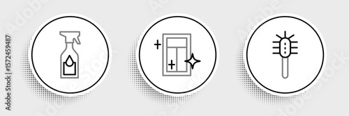 Set line Toilet brush, Cleaning spray bottle and service for window icon. Vector