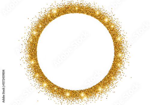 Golden glitter circle frame isolated on transparent background