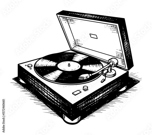 vintage turntable record player sketch