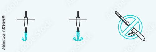 Set line No fishing, Fishing hook and float and icon. Vector