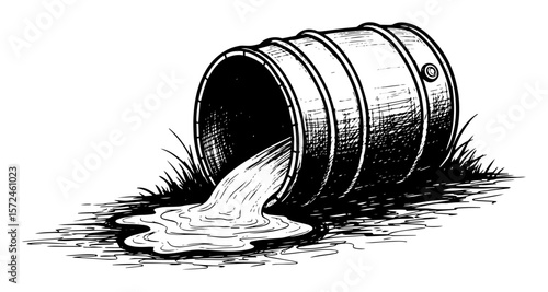 toxic waste chemical spill from barrel pollution sketch