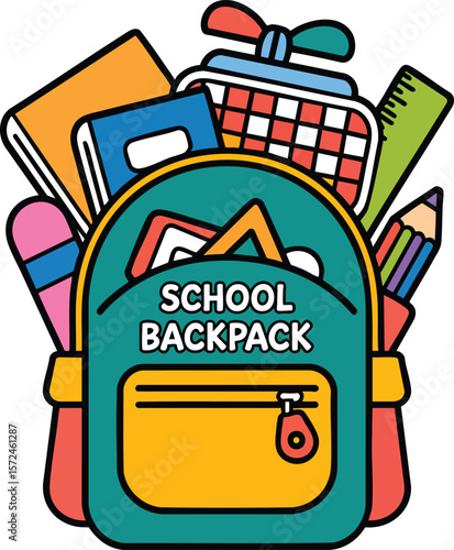 Back to school vector template design. Welcome back to school text with educational supplies like backpack,  notebook and in white background. Vector illustration
