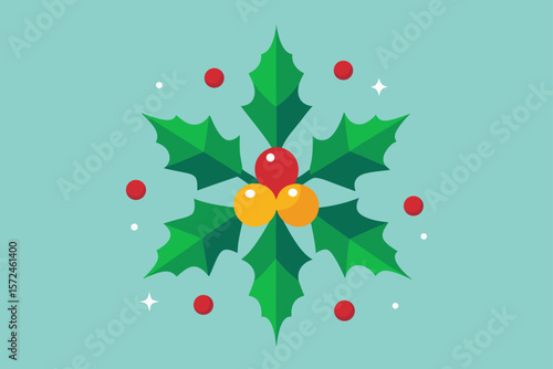 holly and berries on white background
