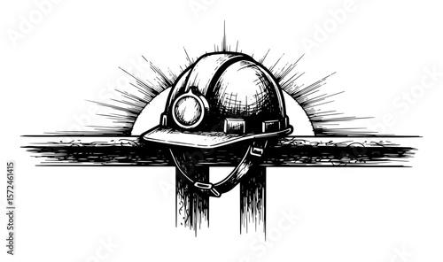miner helmet underground tunnel hand drawn vector