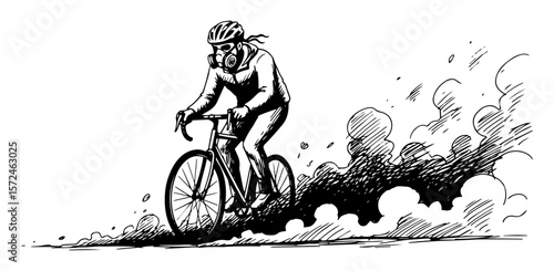 cyclist in gas mask air pollution concept sketch