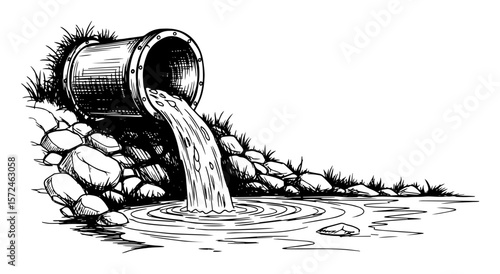 water pollution from sewer pipe sketch