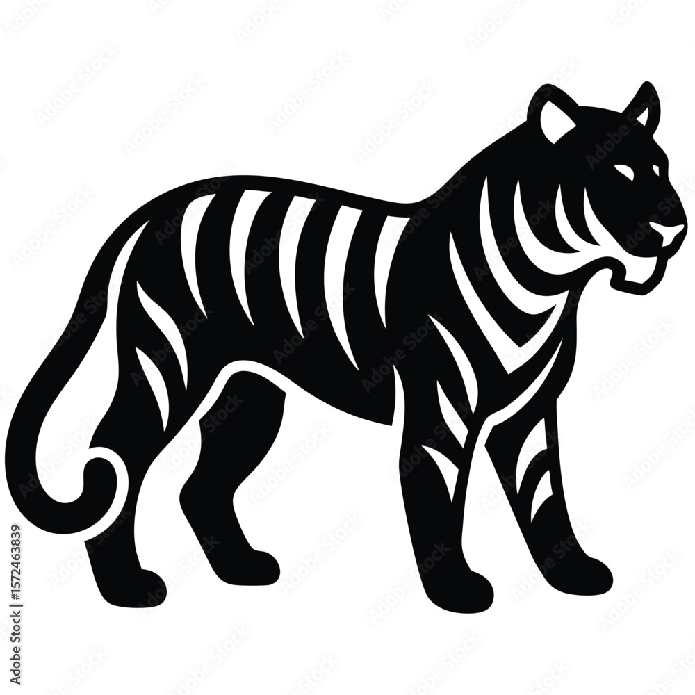 Obraz premium Black tiger silhouette with white stripes vector