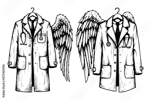 doctor coat with angel wings medical hero illustration