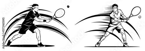 tennis players in motion dynamic sketch