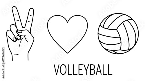 peace love volleyball concept vector icon set