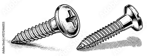 metal screws hand drawn vector sketch illustration