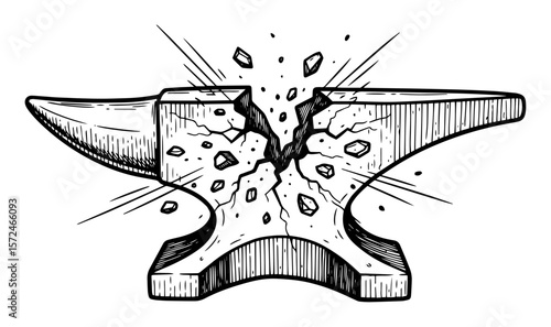 broken anvil cracking apart vector sketch illustration